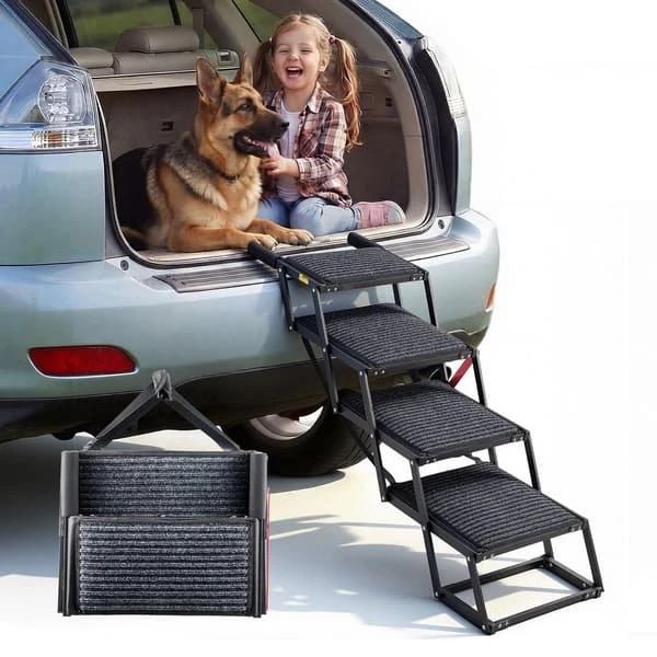 Foldbar Hundetrappe til Bil og SUV - 4 trin - Max 91 kg