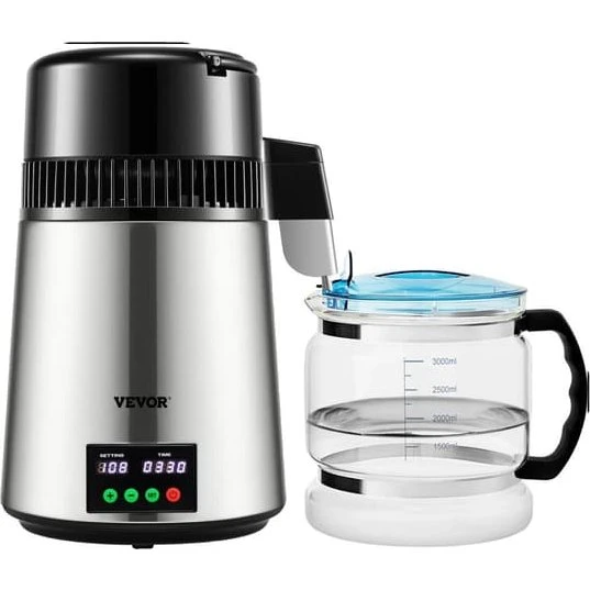 Vanddestillator i 304 rustfrit stål, 1,1L/t, Sølv