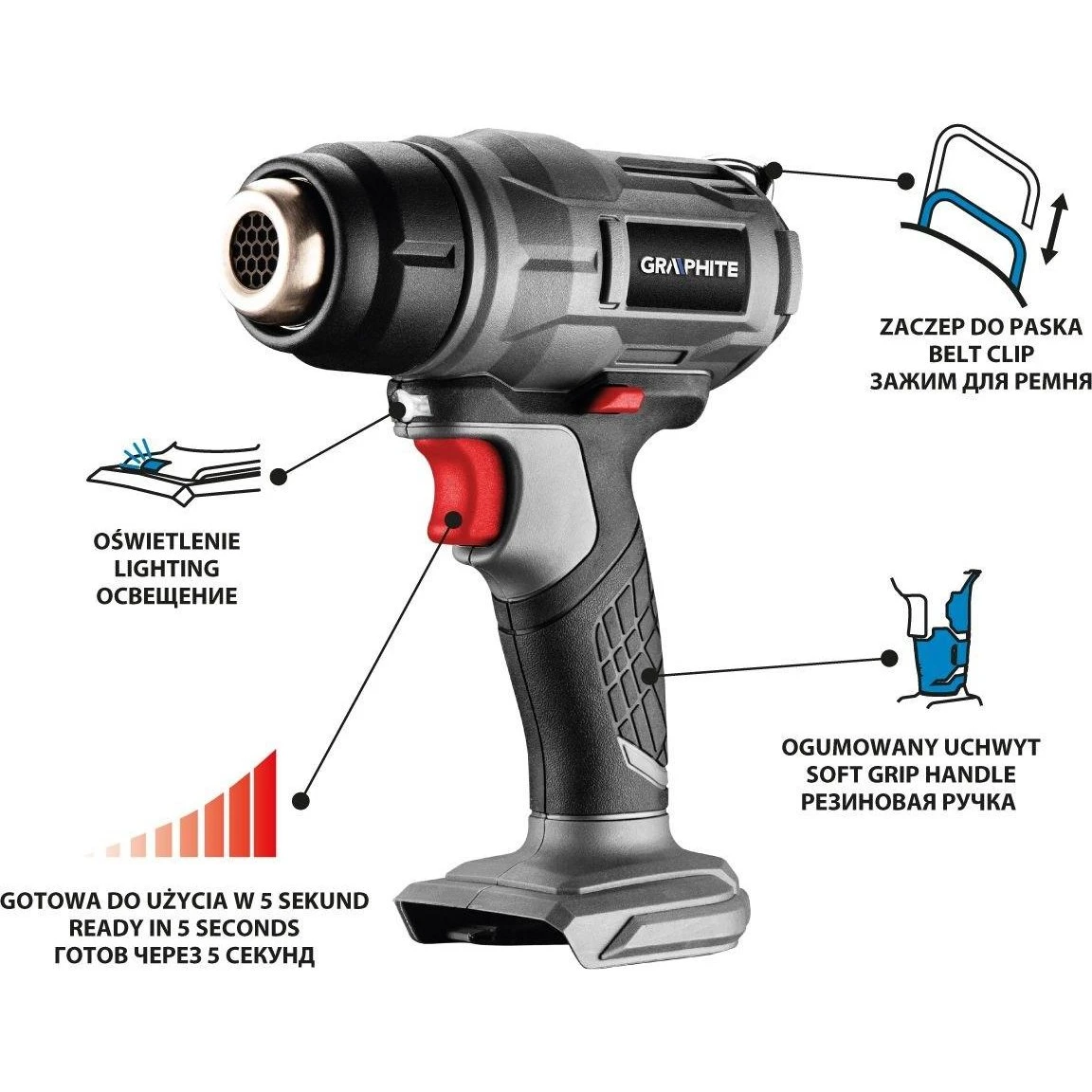 GRAPHITE 58G082 Varmluftpistol 18V - 550°C