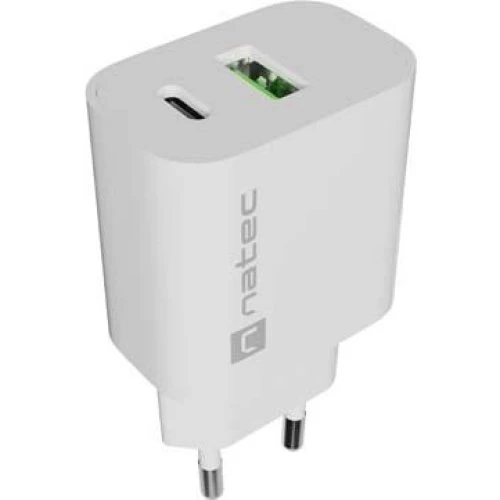 NATEC Ribera 20W USB-vægoplader med USB-C og USB-A - Hvid