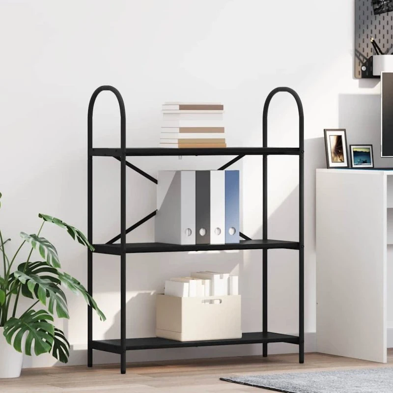 Bogreol i sort eg med sort stålramme 80x30x109 cm