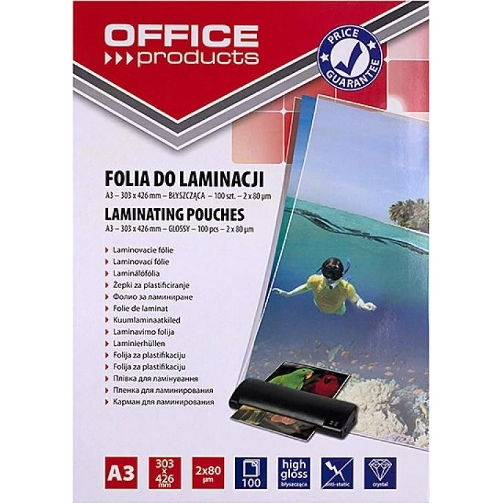 OFFICE PRODUCTS Lamineringslommer A3, 2x80 mikron, 100 stk.