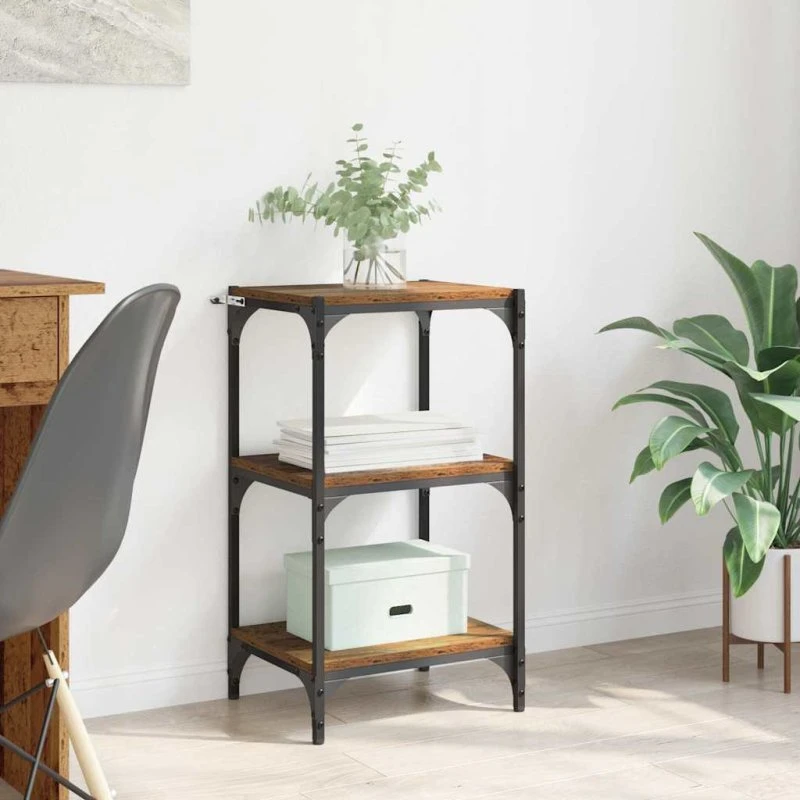 Industrielt bogskab i træ og jern 40×33×70,5 cm