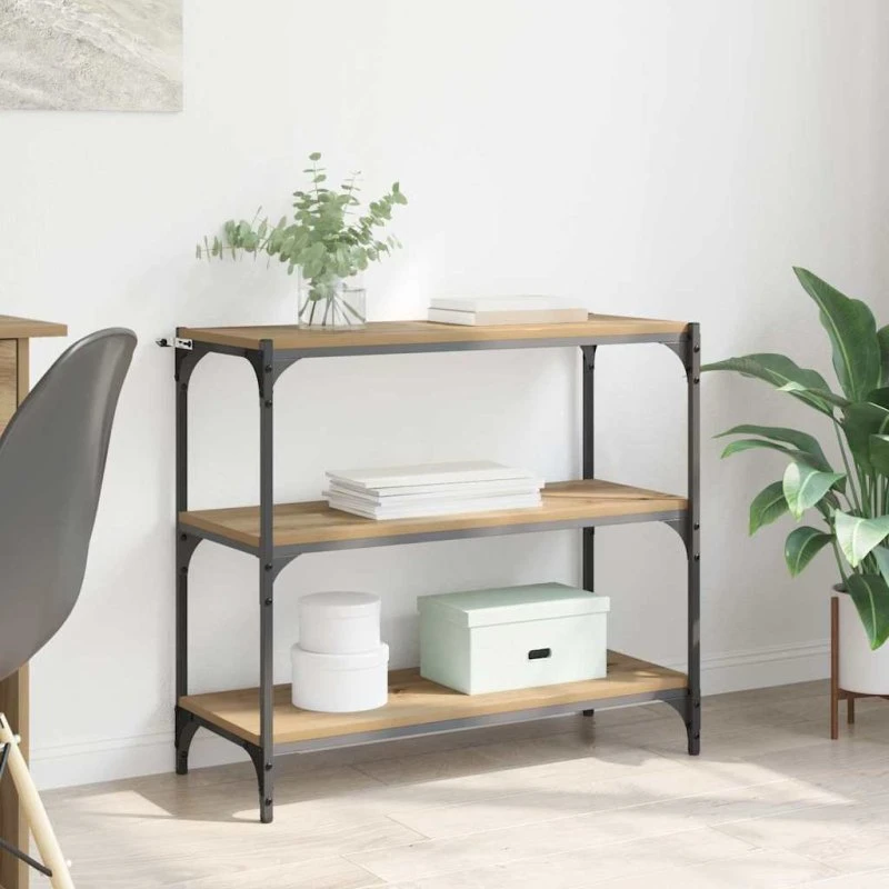 Bogskab Artisan i egetræ og sort jern 80x33x70,5 cm