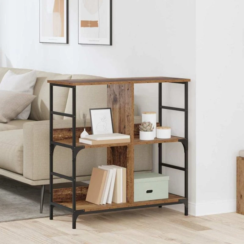 Bogreol i genbrugstræ 78,5 x 33 x 82 cm – rustik stil