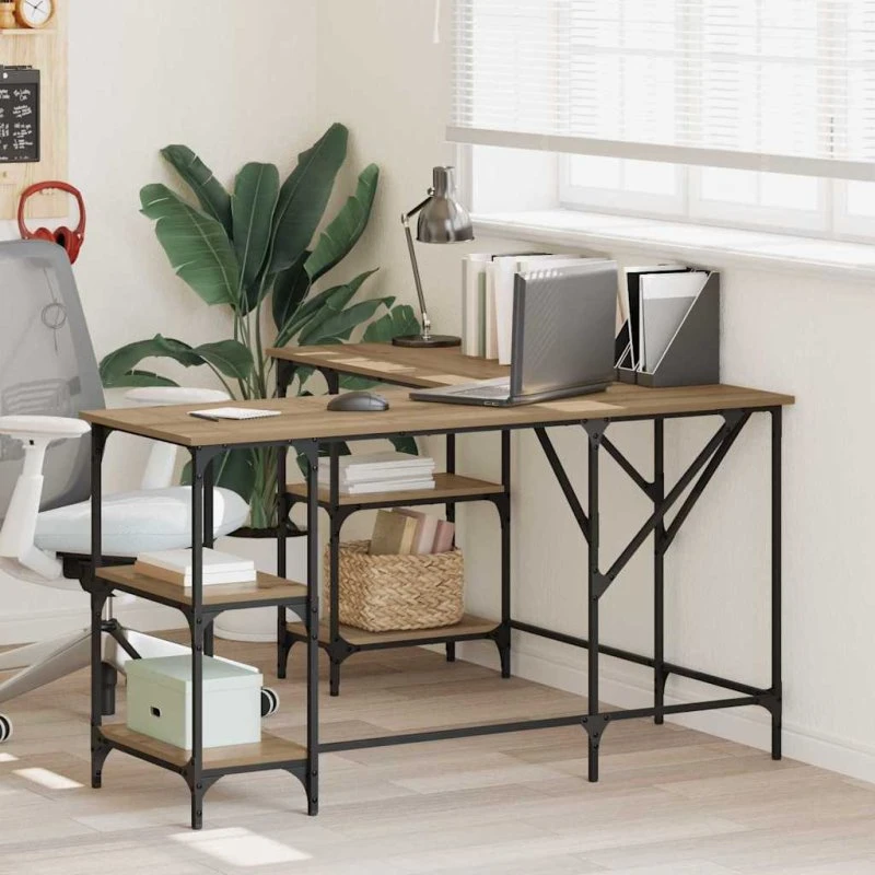 Artisan L-formet skrivebord i egetræ 139x139x75 cm