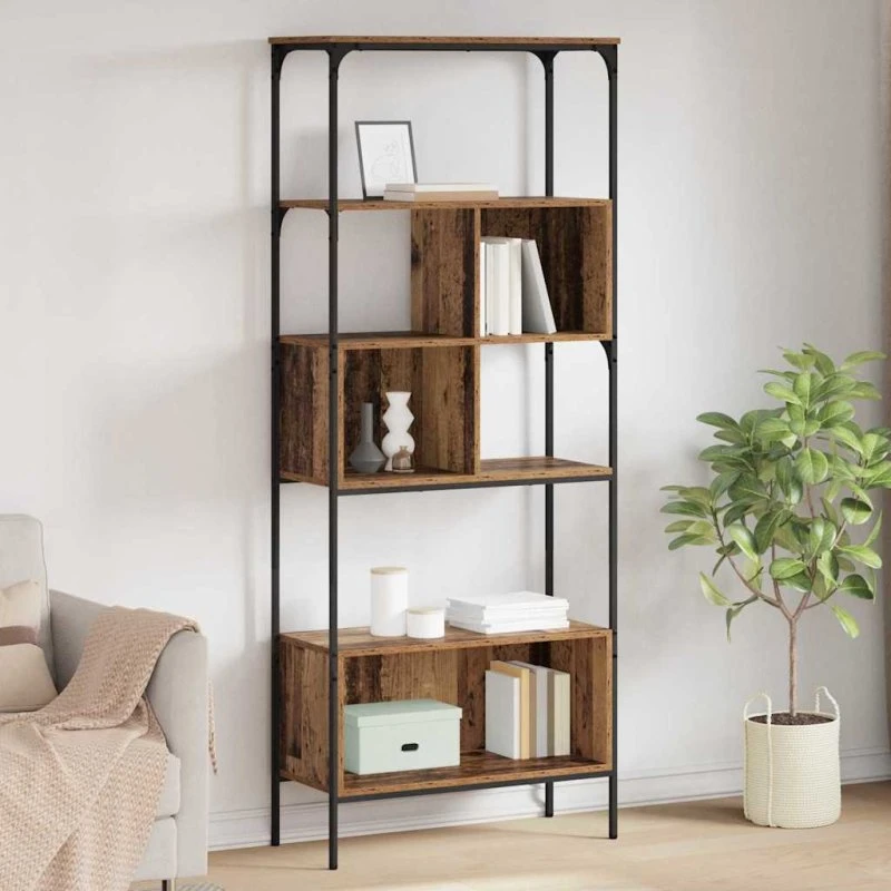 Bogreol i gammelt træ 76×33×188,5 cm – sort