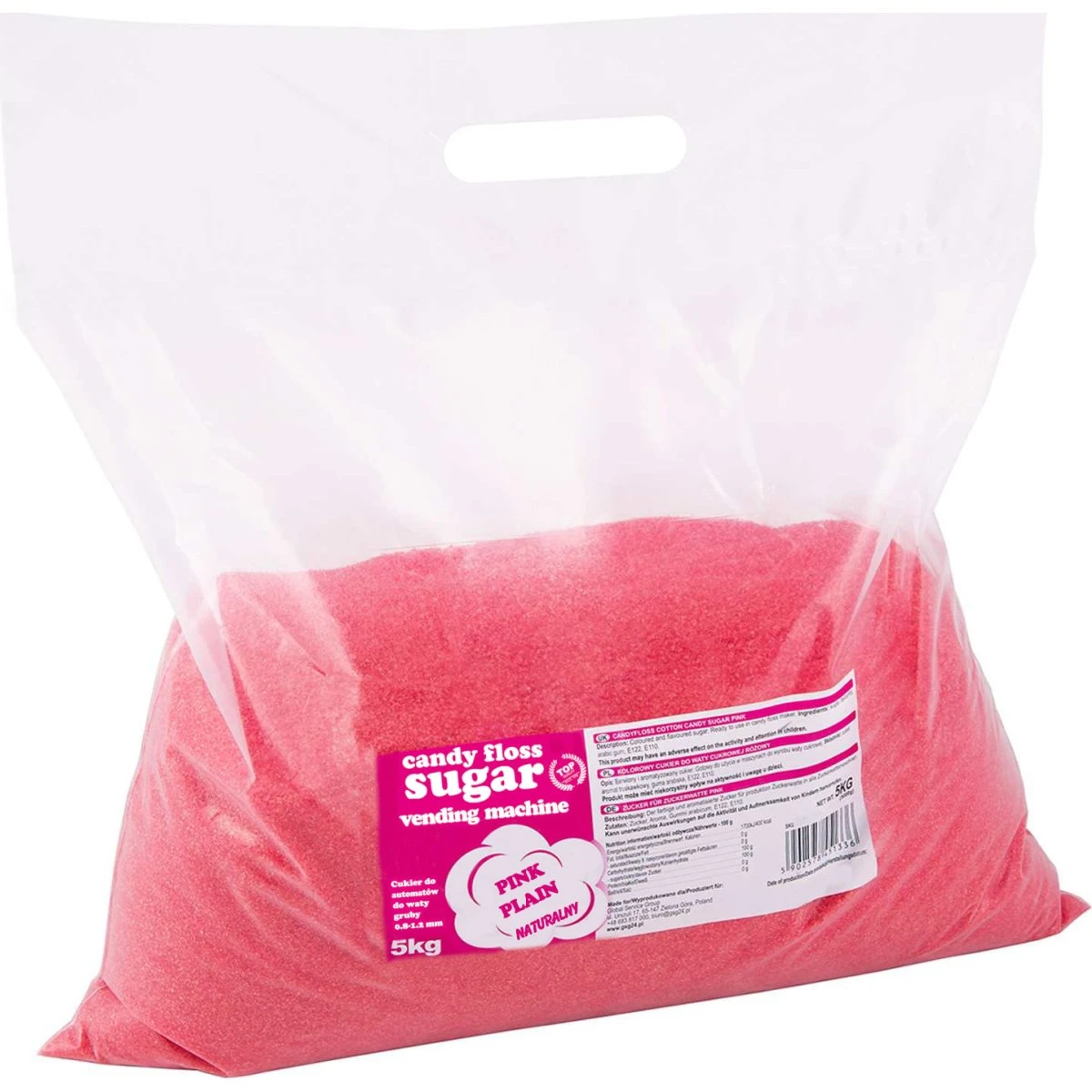 Rødt candyfloss-sukker med naturlig aroma, 5 kg