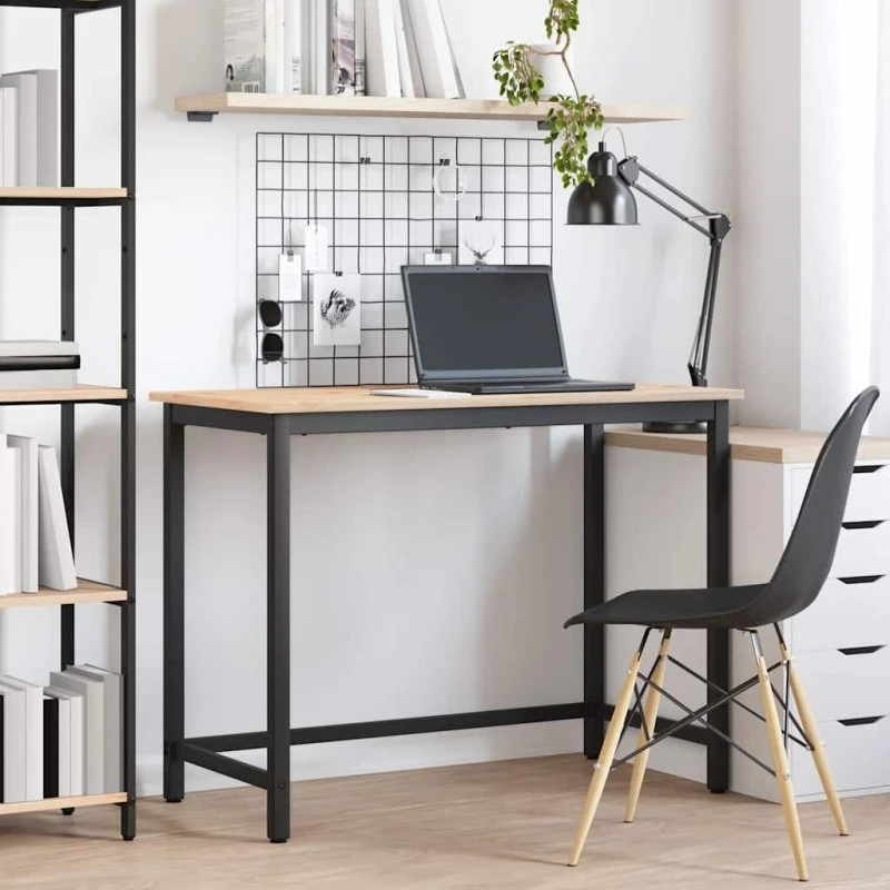 Skrivebord i naturfarvet ingeniørtræ og stål 100x50x77 cm