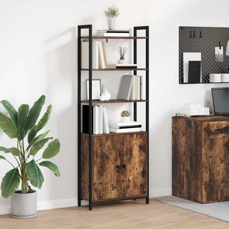 Bogskab i røget eg 60 x 24 x 161 cm – industrielt look