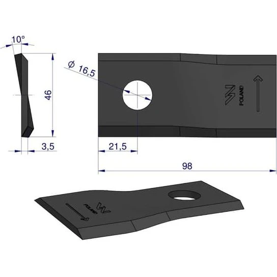 Waryński Venstre plæneklipperblad 98x46x3,5 mm (25 stk.)