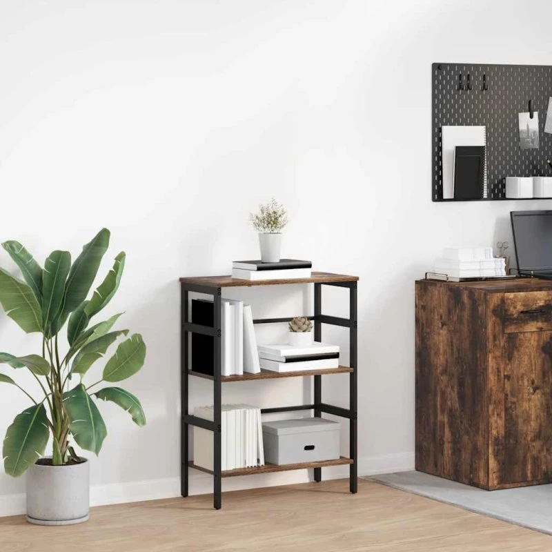 Industriel bogreol i røget eg 60x29,5x81 cm