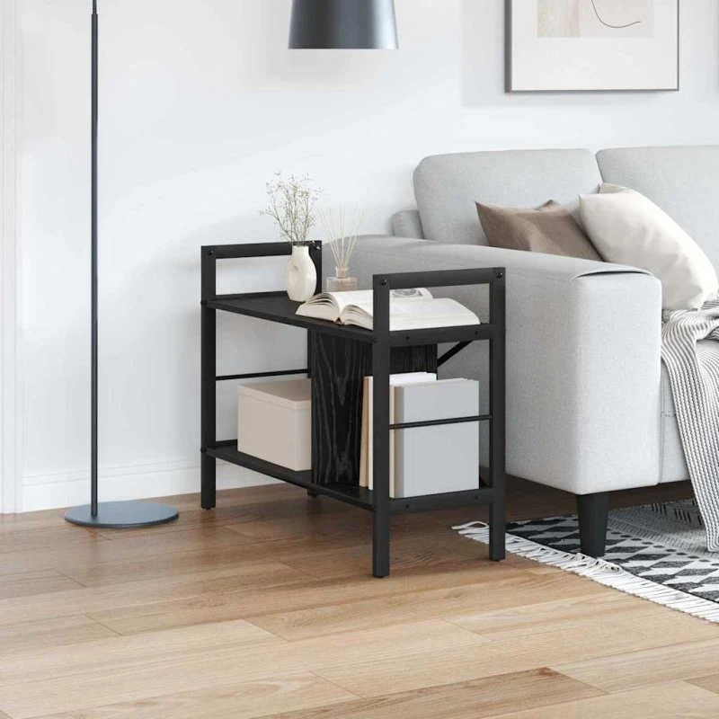 Industribogreol i sort eg og stål 75x30x58,5 cm