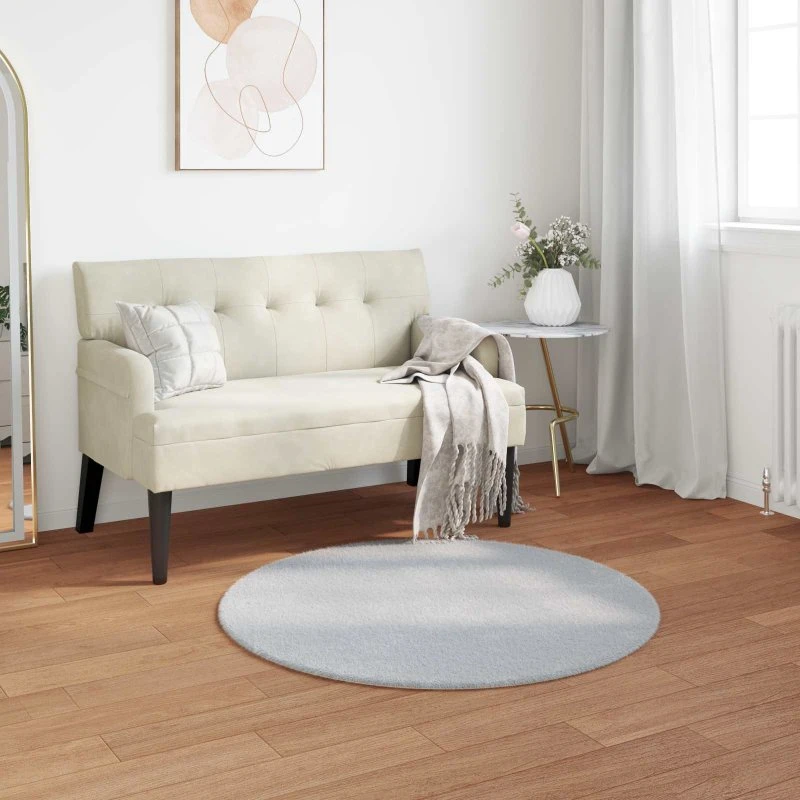 Faux kaninpels tæppe Ø120 cm grå – blød polyester