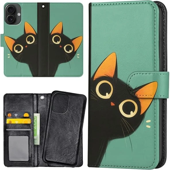 iPhone 16 Mobilcover Cat - Pungetui med kortholder