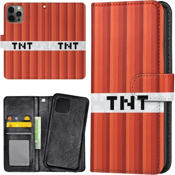 iPhone 14 Pro Minecraft TNT Mobilcover med Pungetui