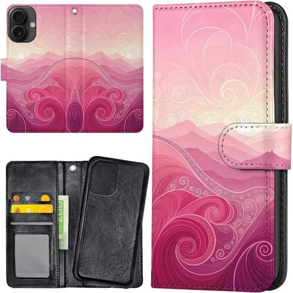 iPhone 16 Cover Pink Hills - Pungetui med kortholder