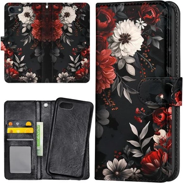 iPhone 7/8/SE Mobilcover med blomstermønster og pung