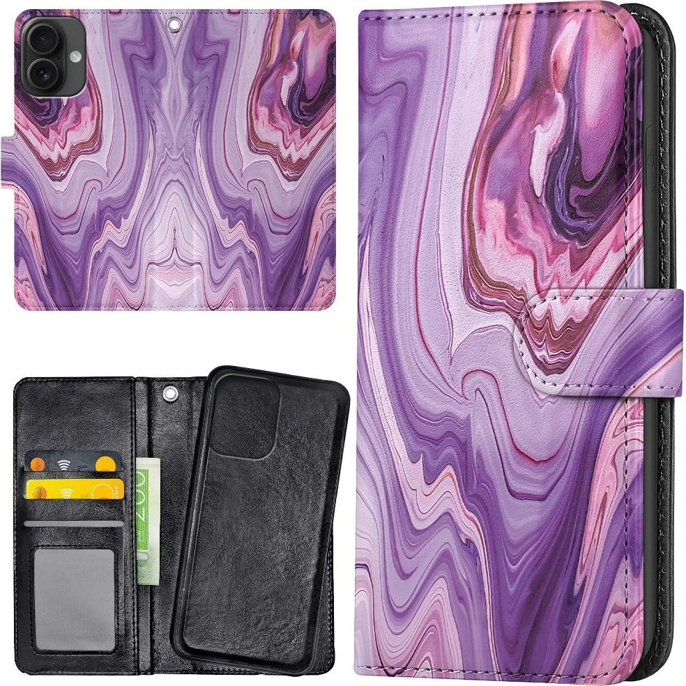 iPhone 16 Mobilcover med Pungetui i Marmor-design