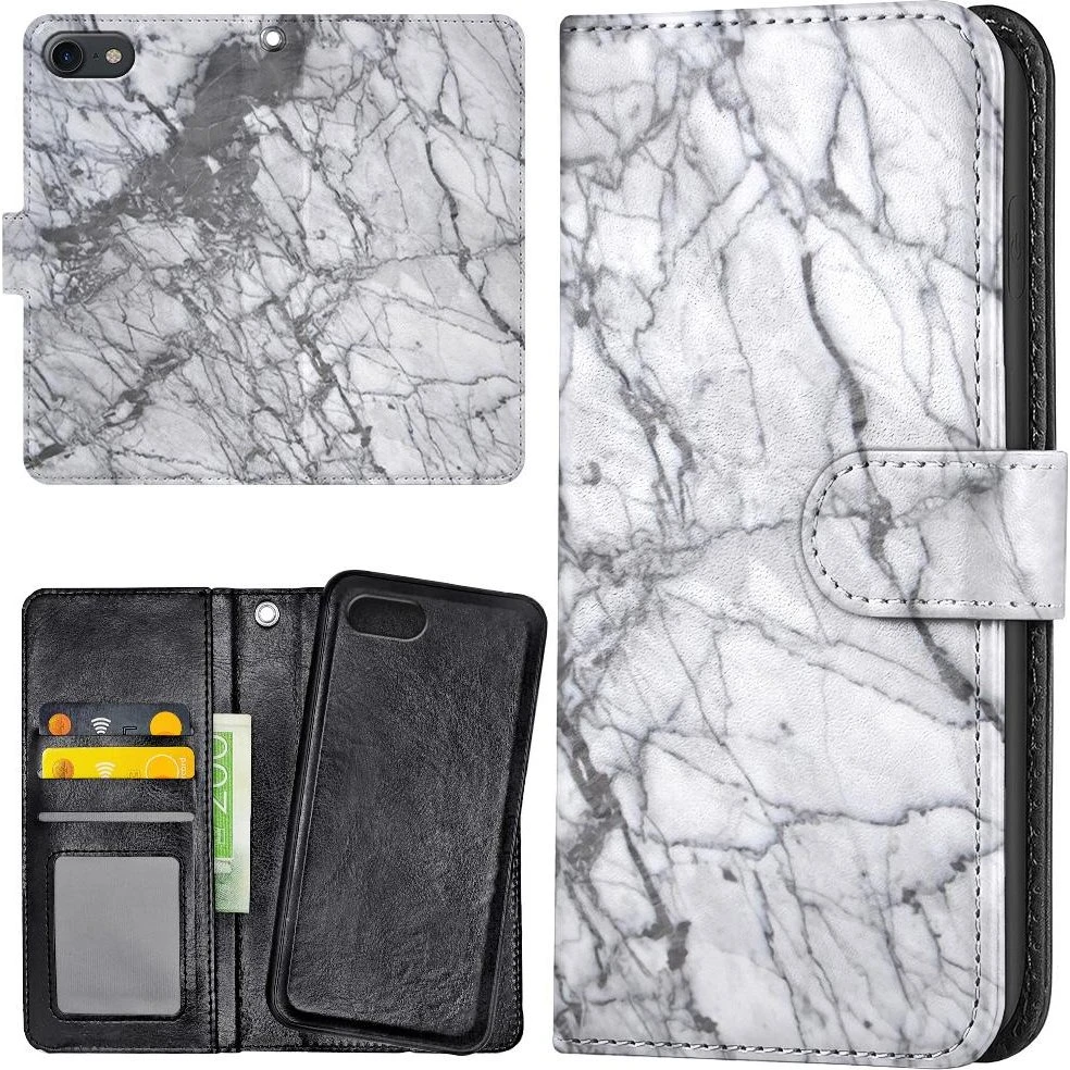 iPhone 7/8/SE Mobilcover med Pung i Stilfuldt Marmor-design