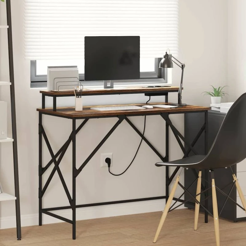 Skrivebord med hylde Røget eg 100x50 cm