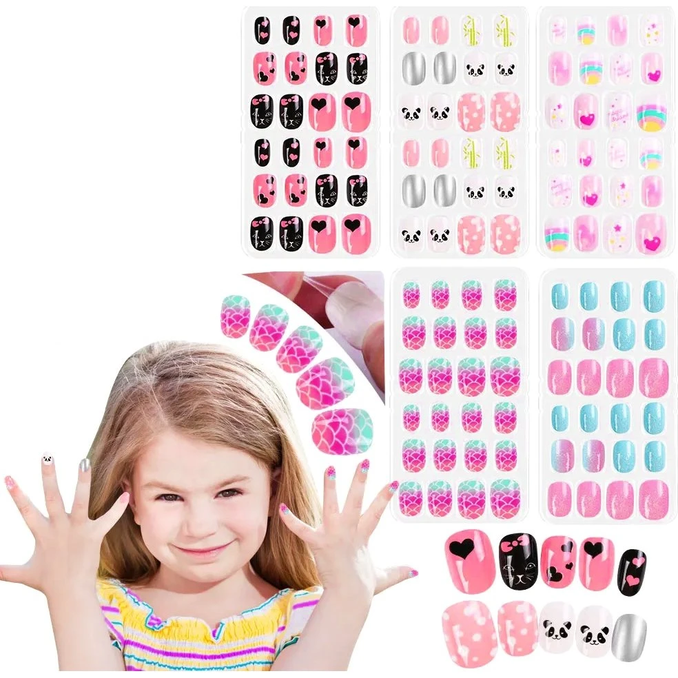 Kids DIY Nail Art Sæt - 120 stk. falske negle med glitter