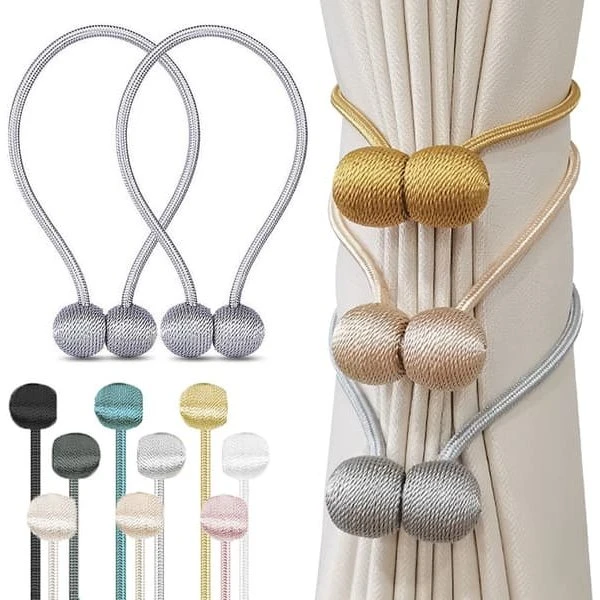 Magnetisk Gardinomtag i flettet design - Guld, 2-pack