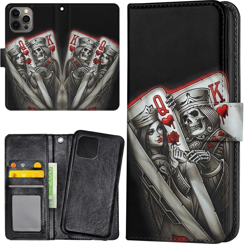 iPhone 12 Pro Max Cover King Queen Kortspil Pungetui