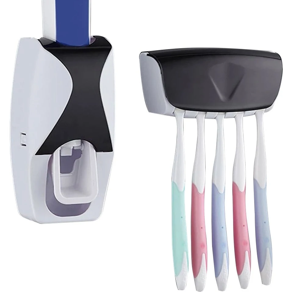 Tandpastadispenser med holder til 5 tandbørster