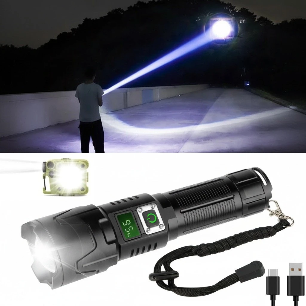 A09 Taktisk LED Lommelygte – 6000 Lumen, 50W, Genopladelig