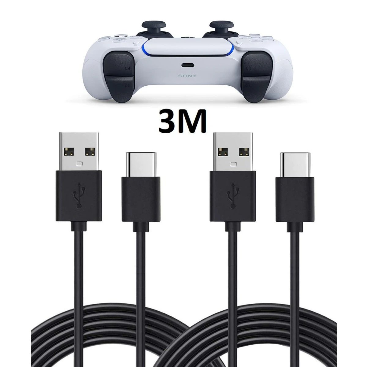 3m 2-pack USB-C opladningskabel til PS5 DualSense (3 meter)
