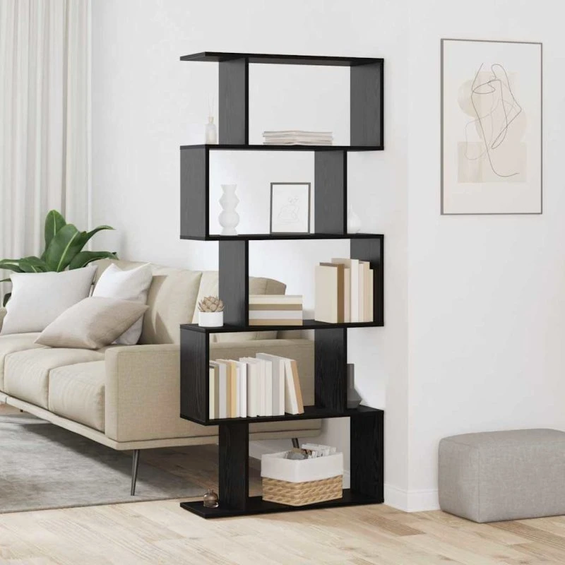 Bogskab i sort eg-look 70x24x161 cm – minimalistisk opbevaring