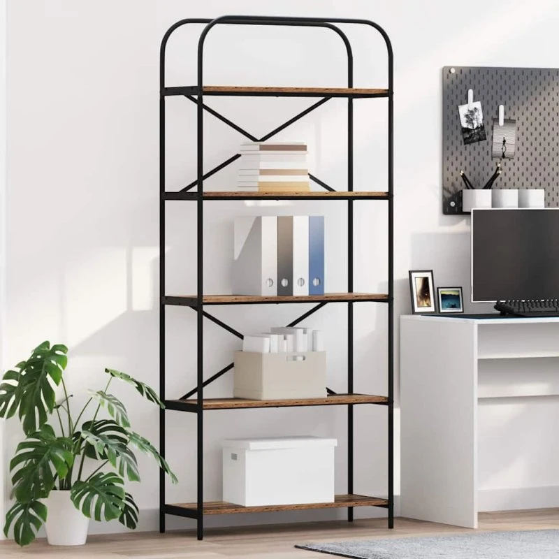 Bogreol i gammelt træ 80×30×183 cm – konstrueret træ