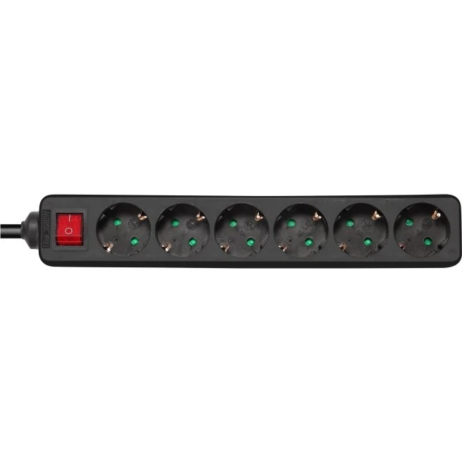 Deltaco GT-0661 Stikdåse med afbryder, 6 udtag, 3m, sort