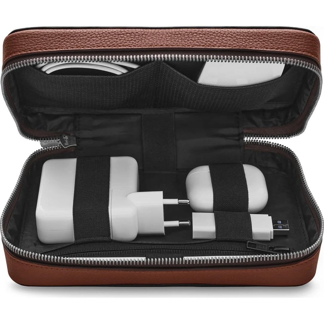 Woolnut Leather Tech Organizer - Konjakk