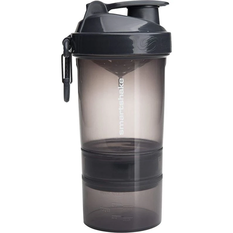 SmartShake Original2GO Sportsshaker med beholder, Gun Smoke Black, 600 ml