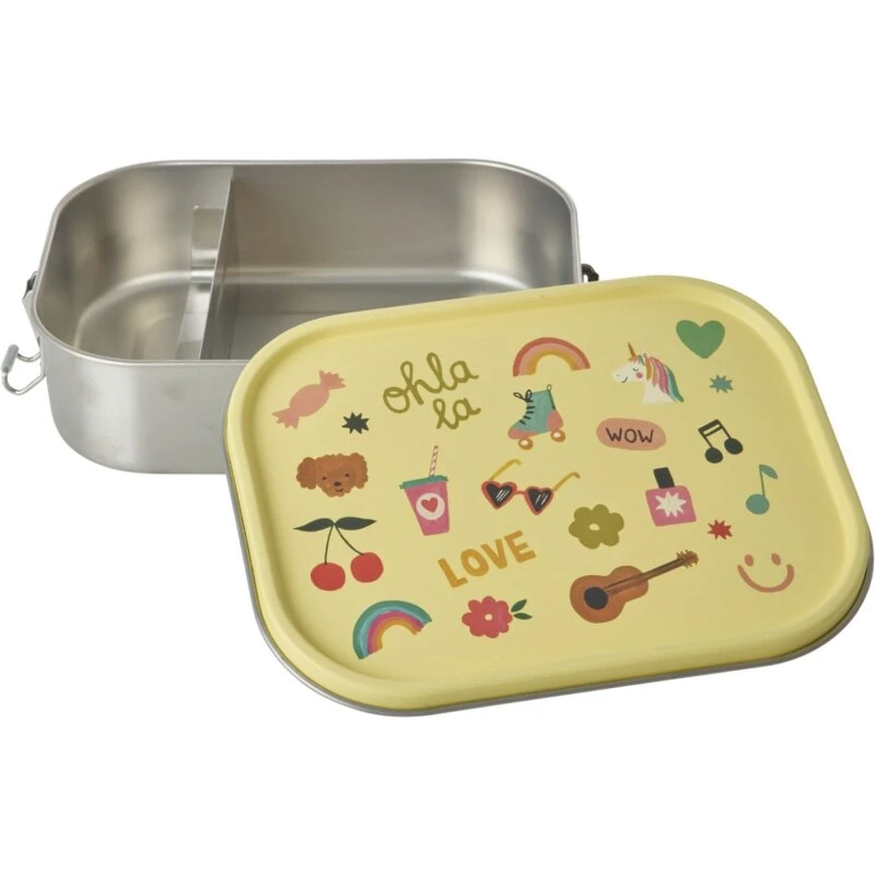 Rice Rustfrit Stål Madkasse 1400 ml - Unicorn Love (Lys gul)