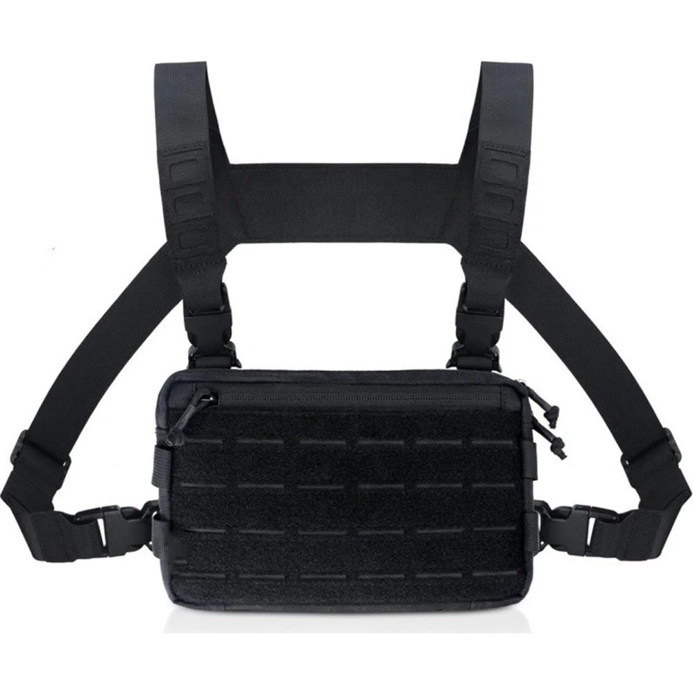 Taktisk brysttaske i Oxford-stof med Molle-system - Sort