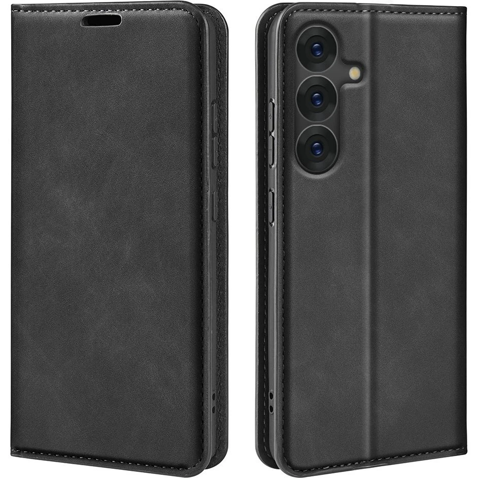 Samsung Galaxy S25 5G Magnetisk PU-læder Etui med Kortholder - Sort