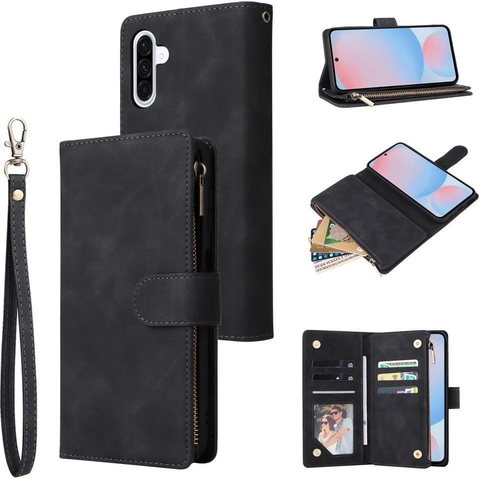 SKALO Samsung A56 5G Zipper PU-læder Flip Cover - Sort