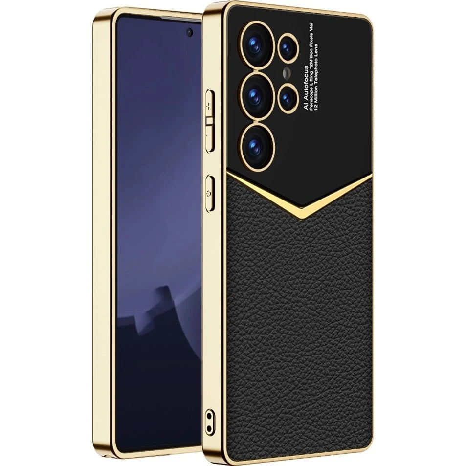 SKALO Samsung S25 Ultra GKK PU-Læder Cover - Sort med Guldkant
