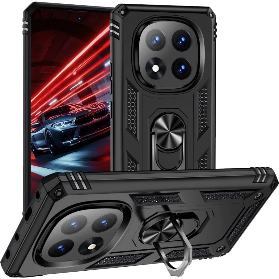 SKALO Xiaomi Redmi Note 14 Pro+ 5G Armor Metallring Cover - Sort