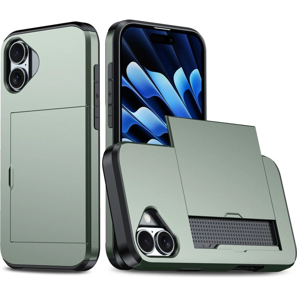 SKALO iPhone 16 Armor Cover med kortholder - Grøn