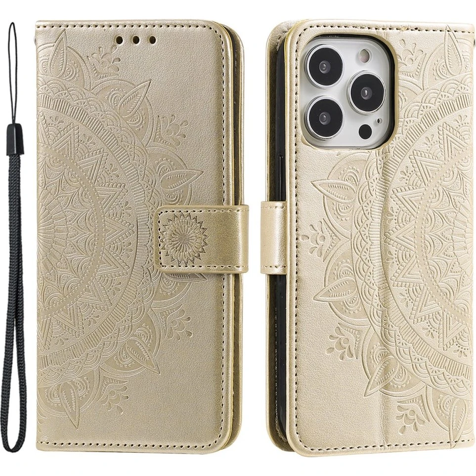 SKALO iPhone 16 Pro Mandala Flip Cover - Guld