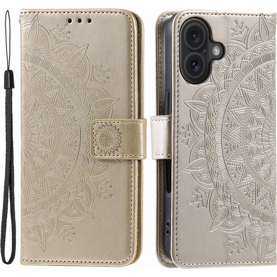 SKALO iPhone 16 Mandala Flip Cover - Guld