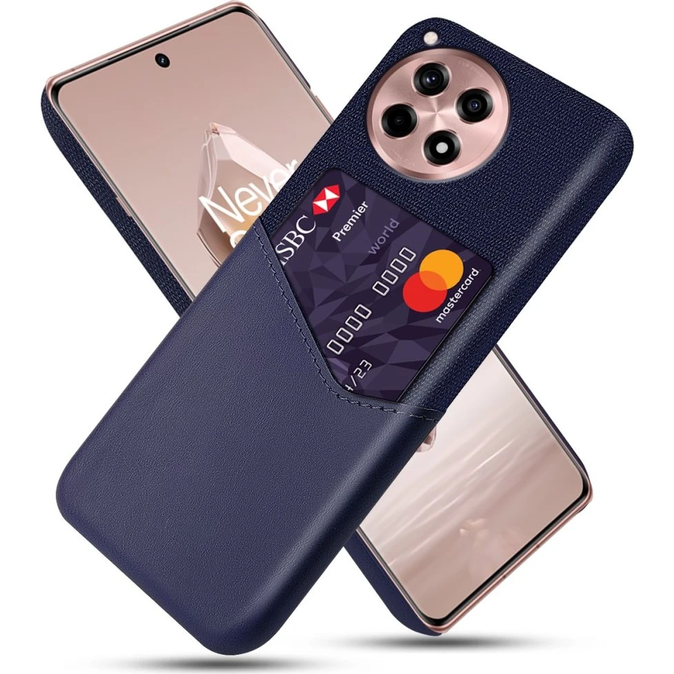 SKALO OnePlus 12R 5G Cover med PU-læder kortholder - Blå