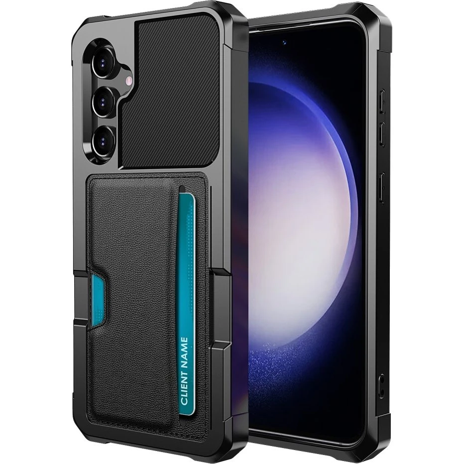 SKALO Samsung S23 FE Stødsikker lædercover med kortholder - Sort