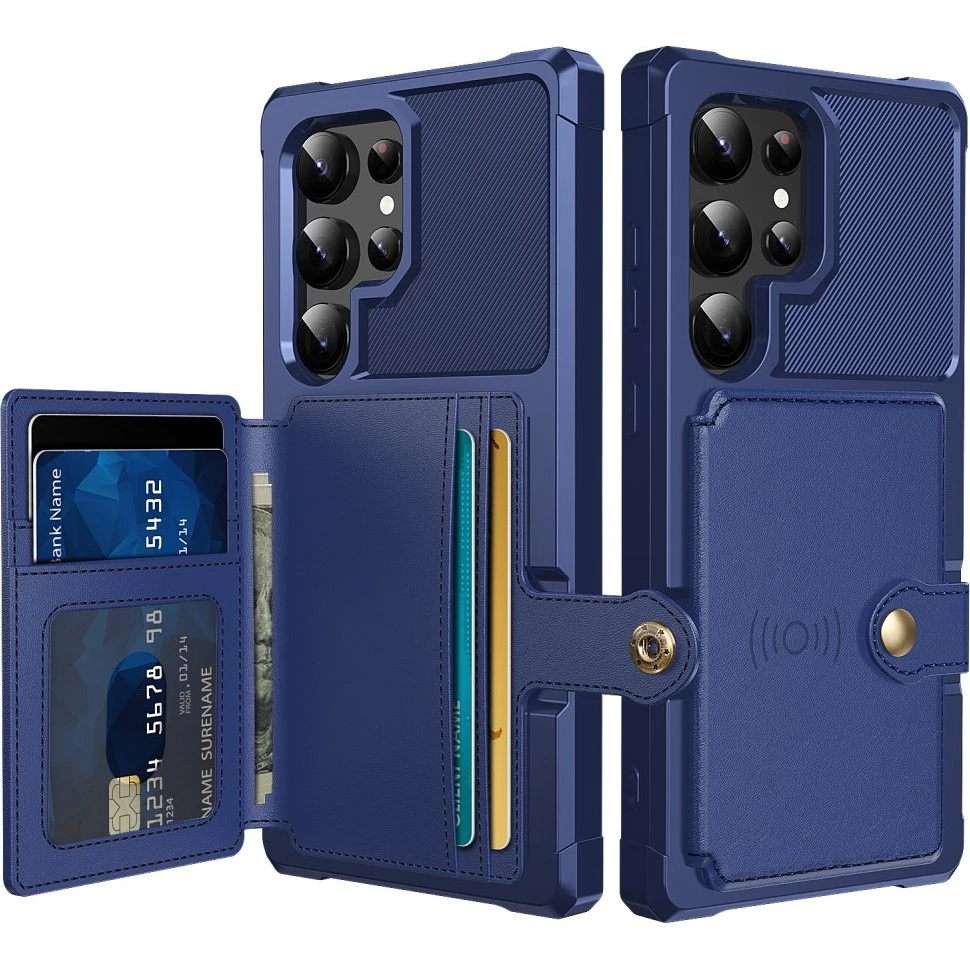 SKALO Samsung S24 Ultra Stødsikkert Cover med Pung - Blå