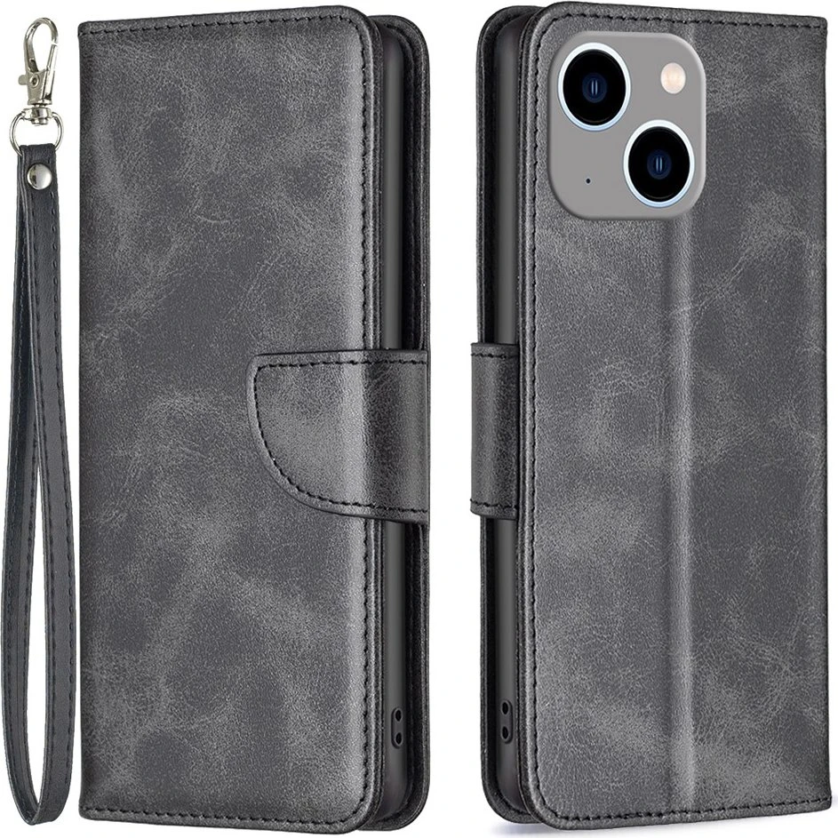SKALO iPhone 15 Plus Flip Cover med pung i PU-læder - Sort