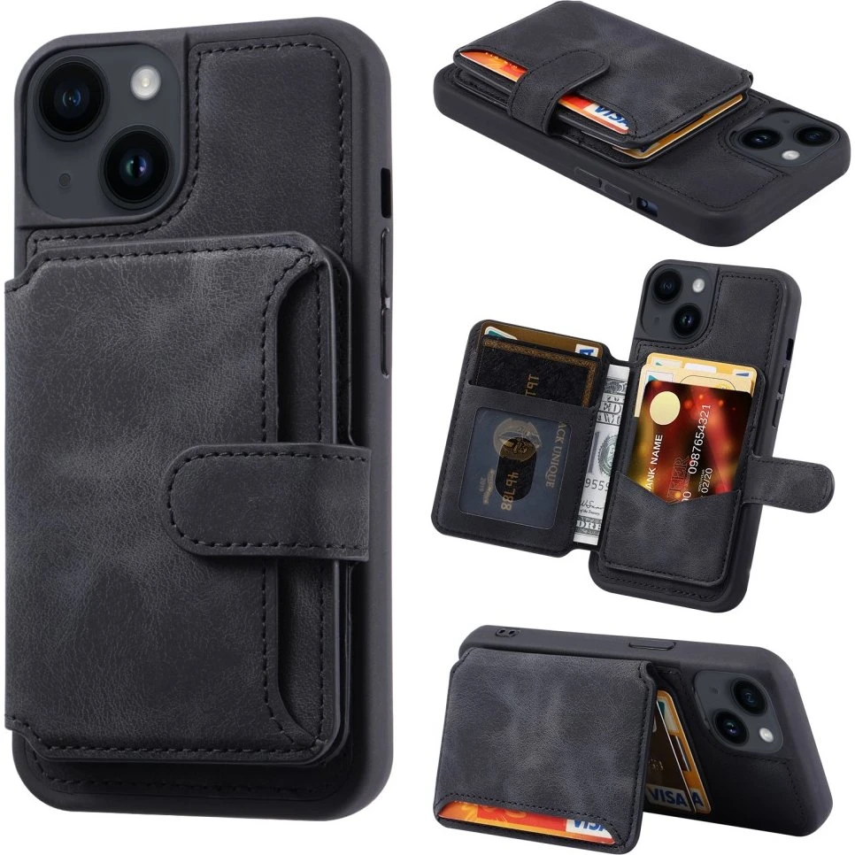 SKALO iPhone 15 Plus PU-læder Cover med Pung - Sort